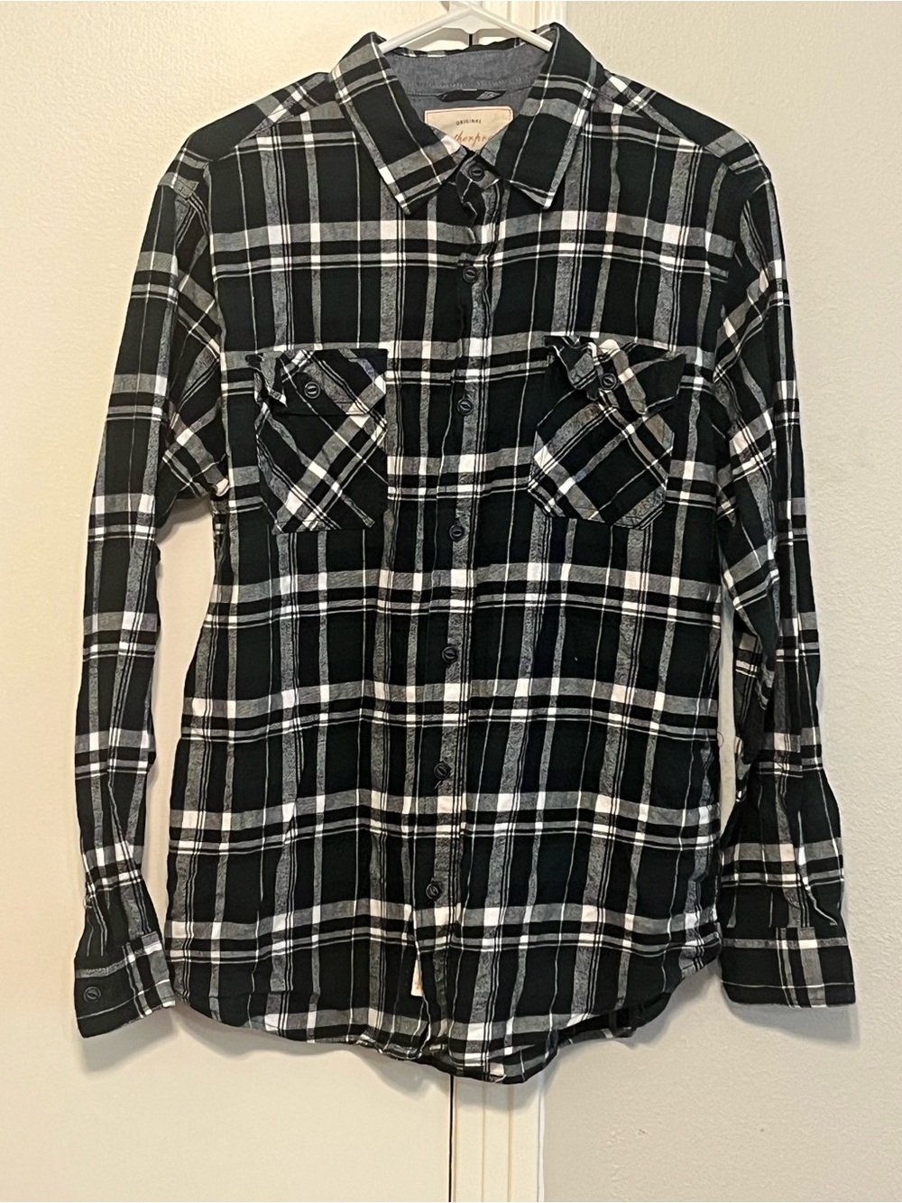 Original Weatherproof Vintage Button Down Green/Black Plaid Flannel Size L